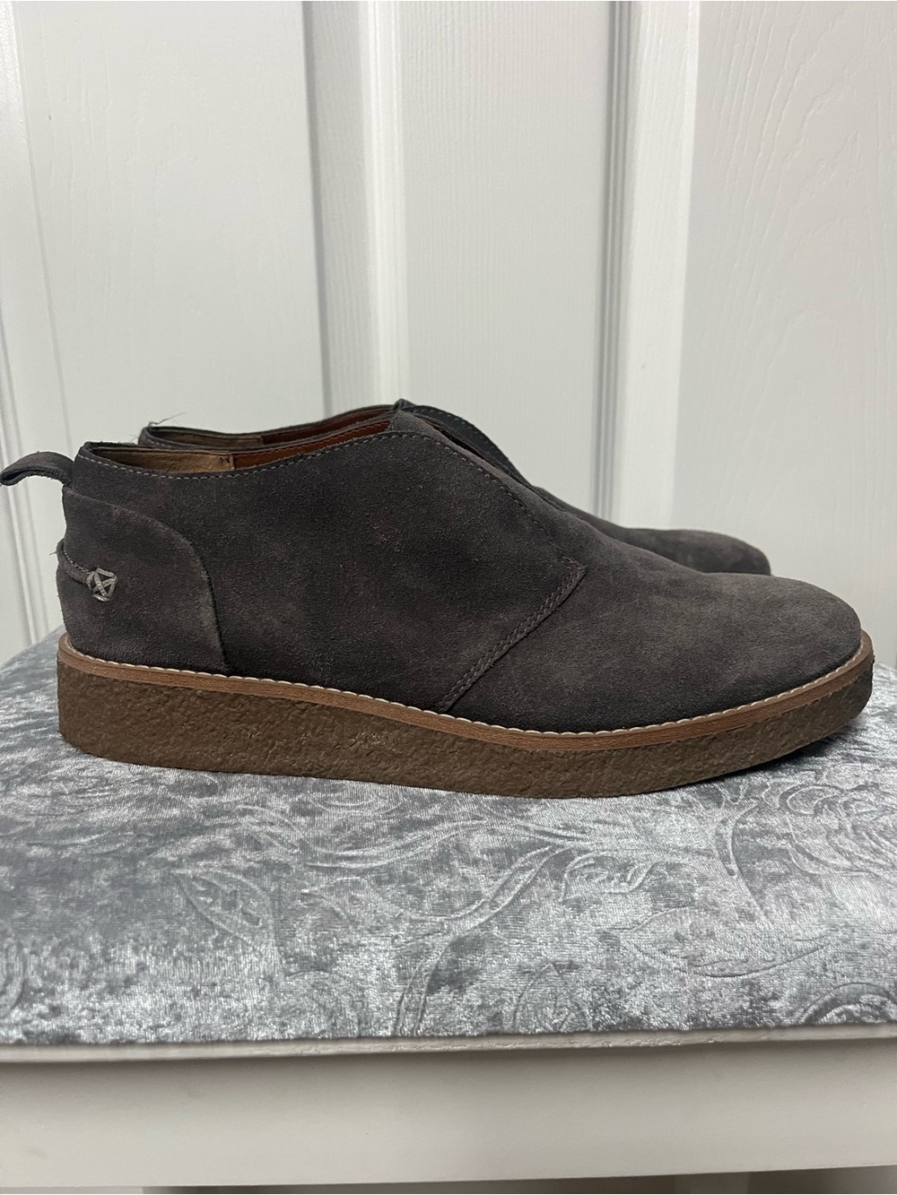 Franco Sarto Gray Suede Slip-On Ankle Booties